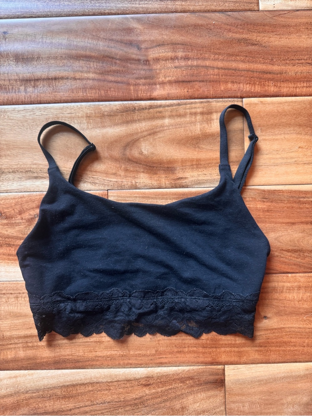 Pact Organic Cotton Black Lace-Trim Seamless Bralette
